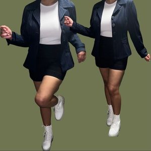 Kelly Fashion Navy Blue and White Pinstripe Blazer